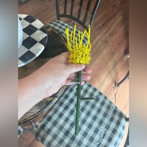 Handmade South African Beaded Flower - Yellow Spider Mum / Thistle Style Bloom